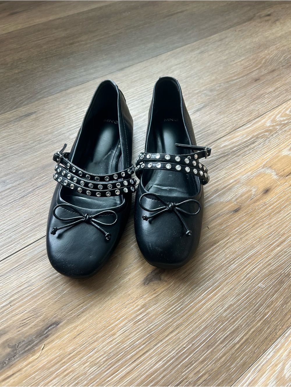 Mango black ballet flats with studded strap size 8